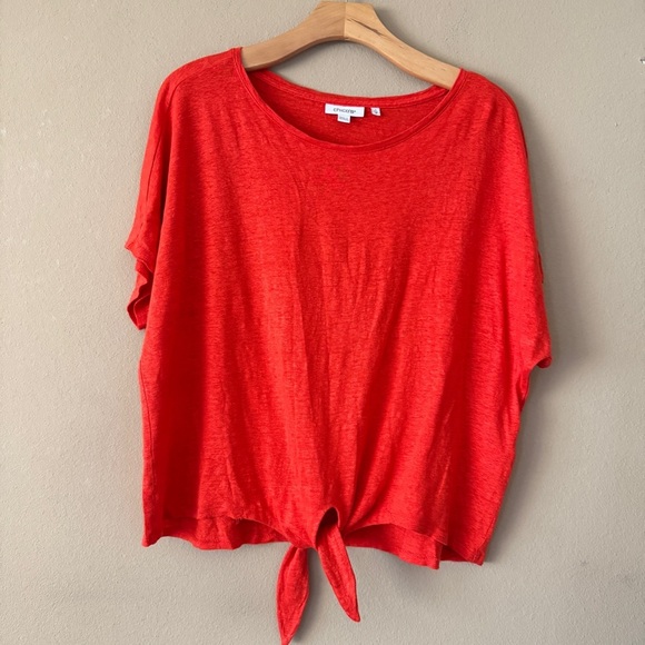 Chico's 100% Linen Red Tie-Front Short Sleeve T-Shirt Size M - Picture 1 of 6